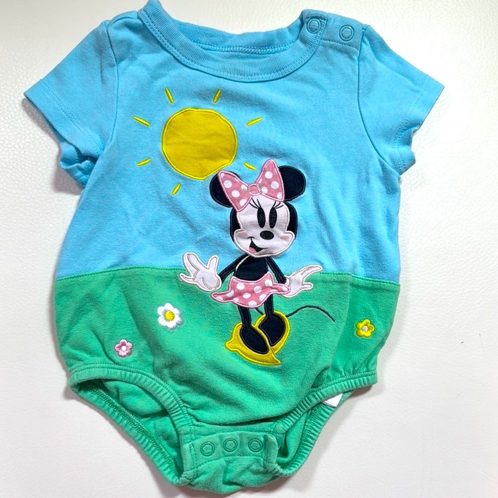 Disney Store Blue and Green Minnie Mouse Bodysuit